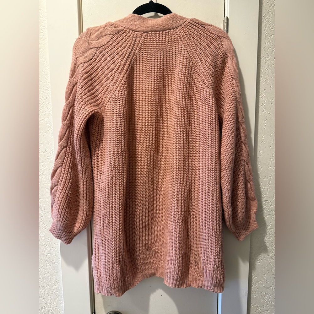 Pink Cardigan Sweater Ribbed Knit - Picture 2 of 3
